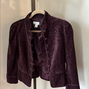 LOFT Purple Velvet Blazer Structured Cropped Design